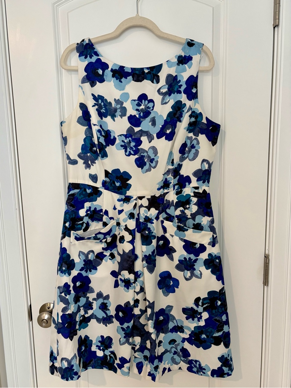 Donna Morgan White Dress with Blue Floral Pattern